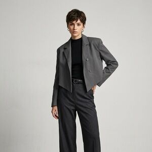 Gateless Gray Cropped Asymmetric Blazer